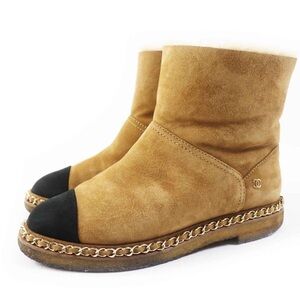 CHANEL Coco Chain Suede Leather Mouton Short Boots